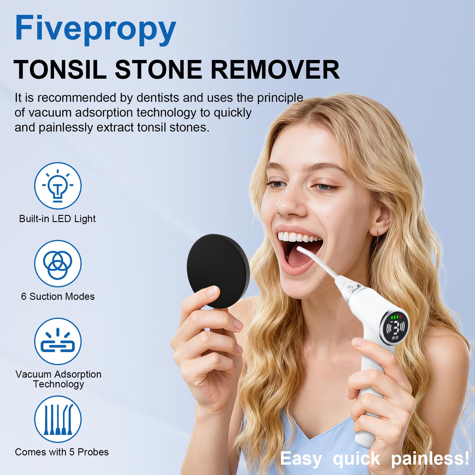 Upgraded Tonsil Stone Remover Tool – Rechargeable Tonsil Stone Vacuum with LED Light & 11-in-1 Probes, for Bad Breath Relief, Safe Silicone/Glass Tip for Tonsilloliths Removal