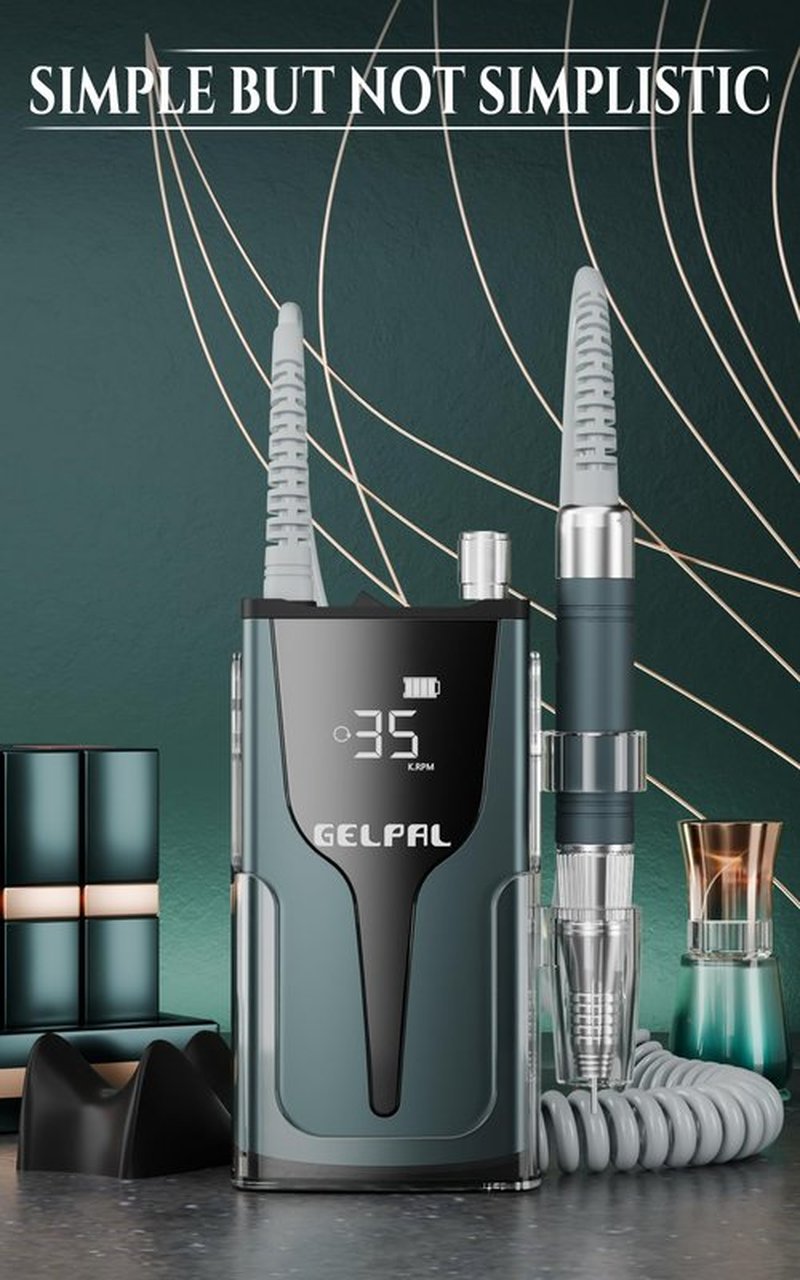 Gelpal Rechargeable Nail Drill - Brushless Motor - Electric Nail Drill for Acrylic Nails Professional,35000RPM Electric Nail File,Cordless for Home Salon, Low Noise, Low Heat, Blue Grey
