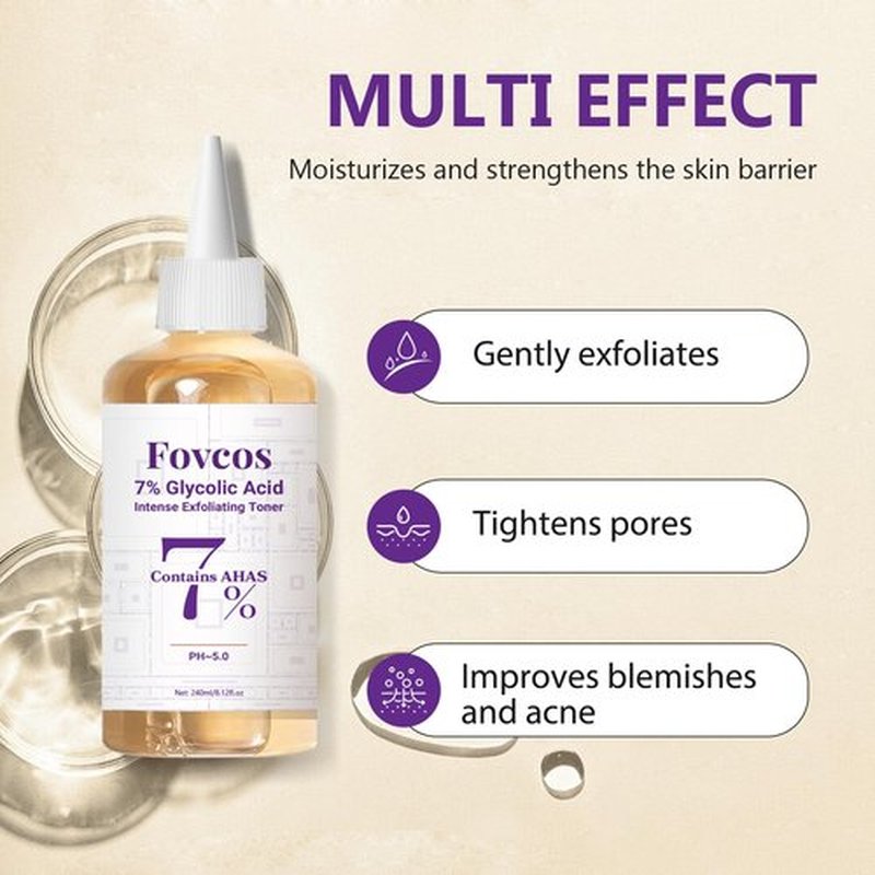 7% Glycolic Acid Exfoliating Toner, Exfoliating Skin Care Facial Toner, Improves Texture, Reduces Breakouts Pores and Fine Lines, Suitable for All Skin Types
