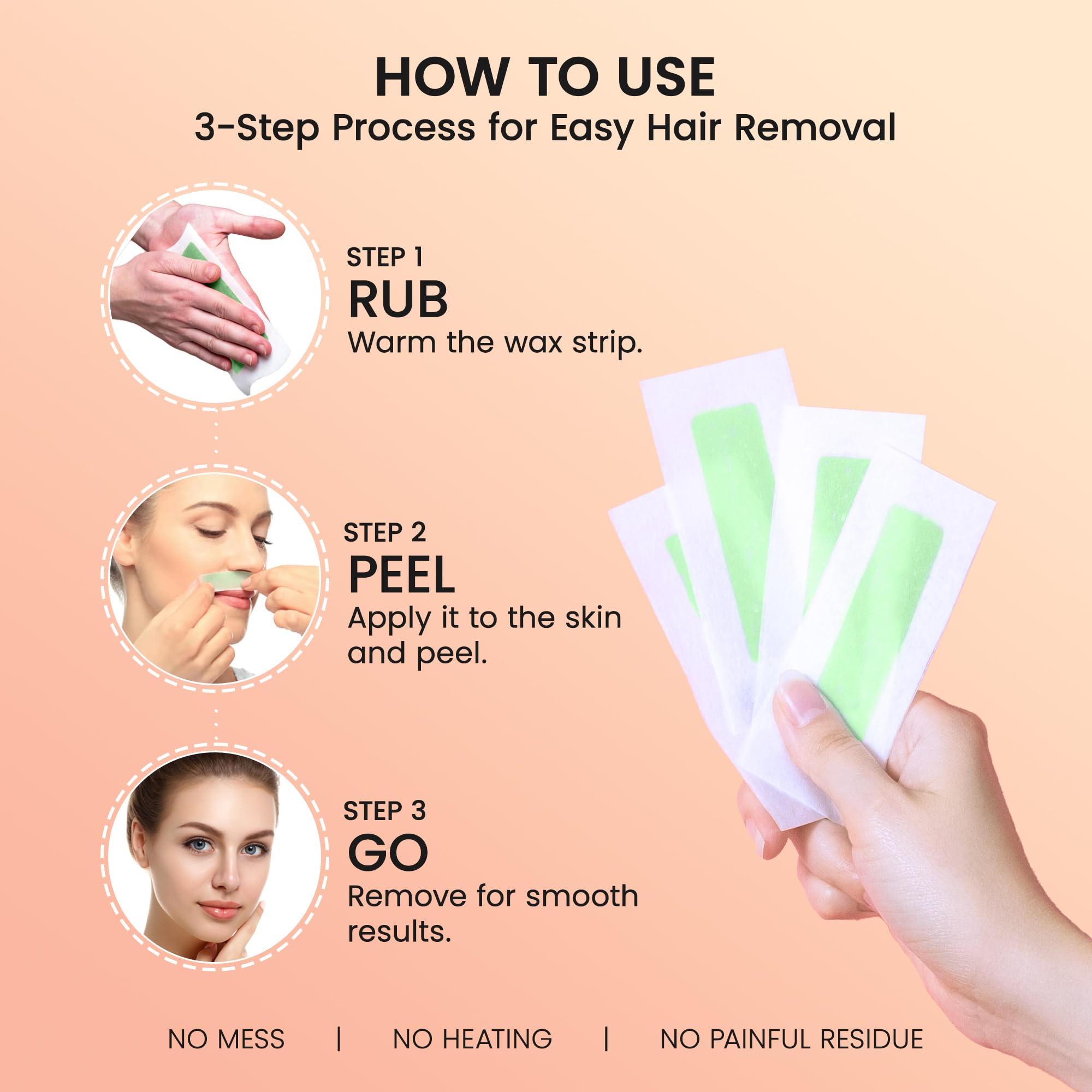 Facial Wax Strips for Hair Removal: Fast Working and Gentle for Face, Eyebrow, Upper Lip, Chin - Hypoallergenic for All Skin Types 50 Waxing Strips