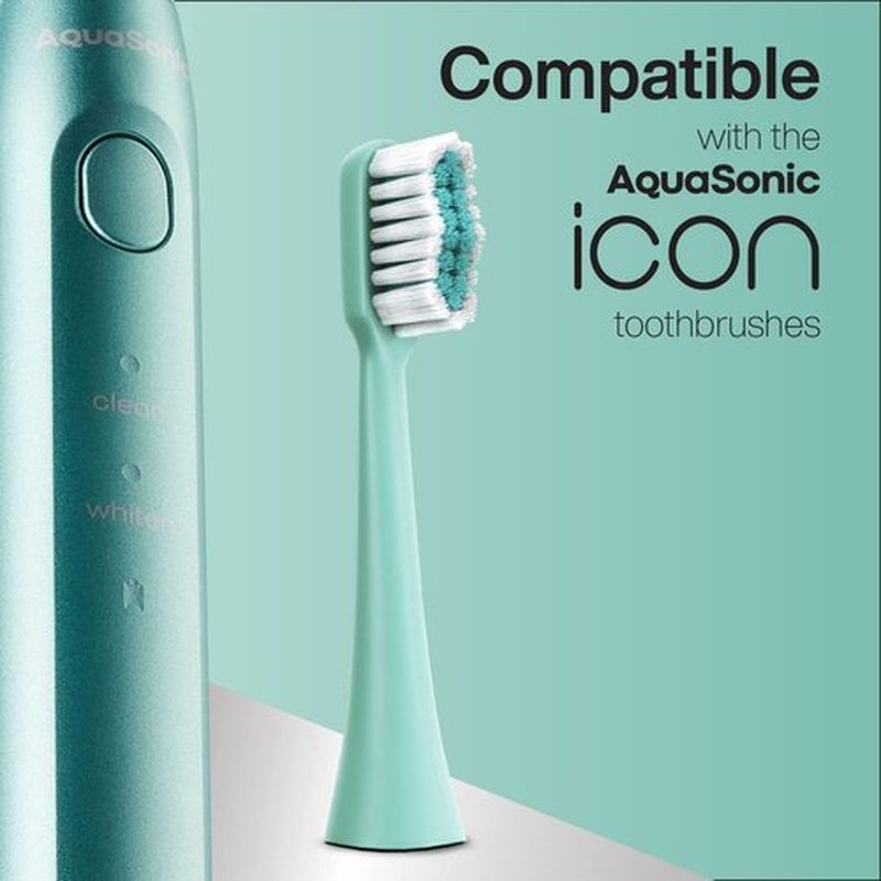 AquaSonic Icon Replacement Brush Heads - 2 Pack for Normal & Sensitive Teeth | Mint Compatible