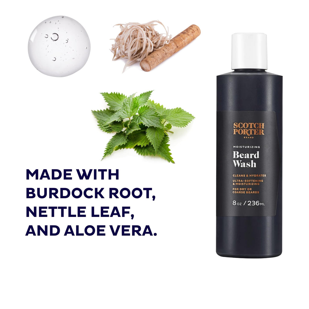 Scotch Porter Beard Care Set: 4oz Leave-in Conditioner, 3oz Balm, 8oz Wash | Non-Toxic, Vegan Formulas Free of Parabens, Sulfates & Silicones