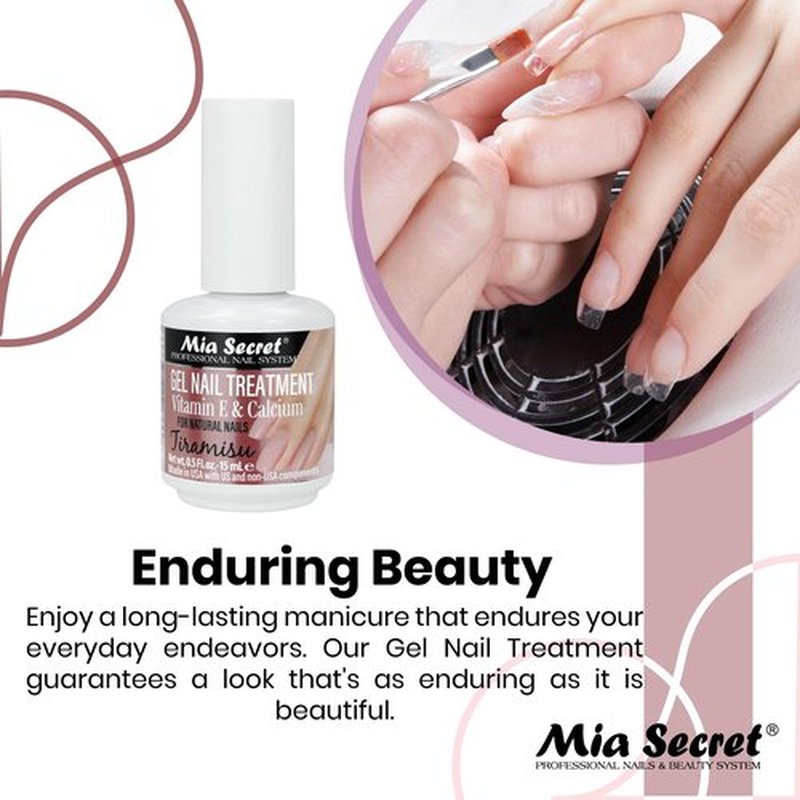 Mia Secret Gel Nail Treatment With Vitamin E and Calcium, 15ml - Nail Repair and Strengthening Polish (Tiramisu)