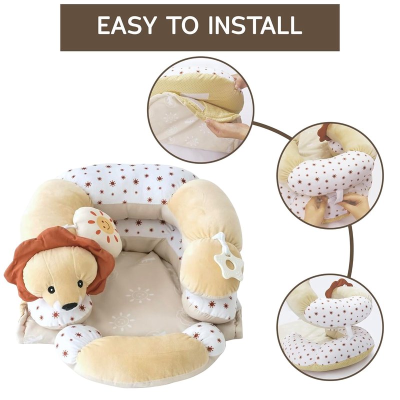 Aila+Aiden 2-in-1 Tummy Time Mat & Seated Support - Sensory Toys & Detachable Cushion for Newborns (Sand)