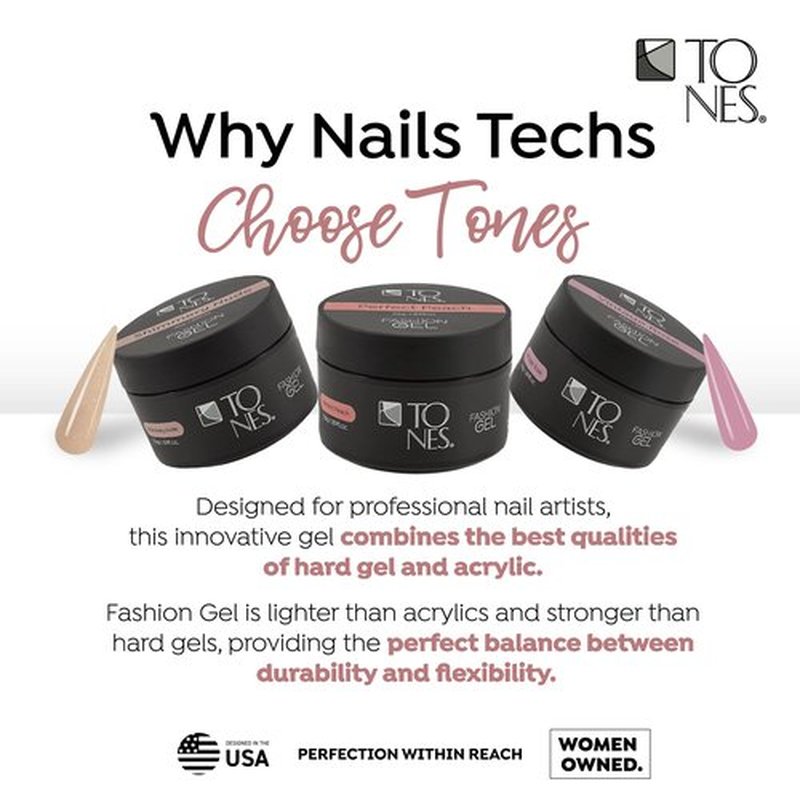 TONES Fashion Gel - Premium, Long-Lasting LED or UV Poly Nail Gel - 7-Free - Quick-Curing Nail Art and Nail Design Overlay or Nail Sculpting - (1.89 Oz, Glass)