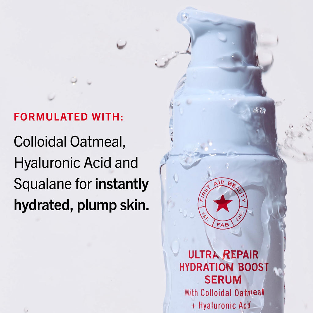 First Aid Beauty - Hydrating Serum with Hyaluronic Acid, Provides 24 Hours of Hydration, Lightweight Formula with Squalane & Colloidal Oatmeal, Safe for Sensitive Skin, 1.7 oz