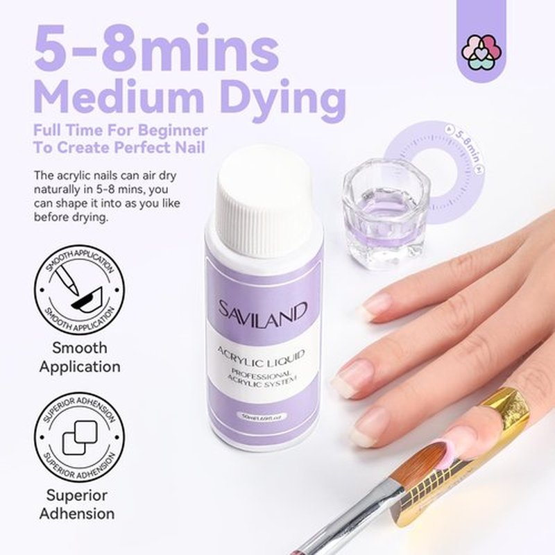Saviland Professional Acrylic Liquid Monomer Set - (100ML, Pack of 2), Non-Yellowing, Medium Time Drying Liquid Monomer - Monomer for Extension & Carving