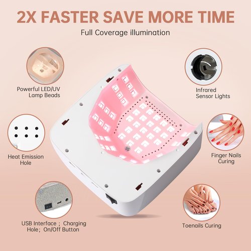 CHRISTINE SHELLY UV Nail Lamp 96W Rechargeable LED Gel Curing Lamp, Cordless Nail Dryer Gel Polish Light with Large LCD Display, with 3 Timer Setting Auto Sensor for Salon and Home (White)