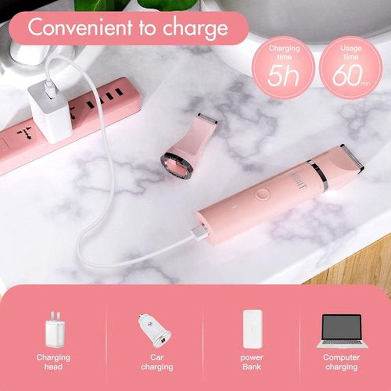 AIBRIT PRO Electric Bikini Trimmer for Women - 2-in-1 Painless Hair Removal Razor | Portable Waterproof Shaver with 2 Heads