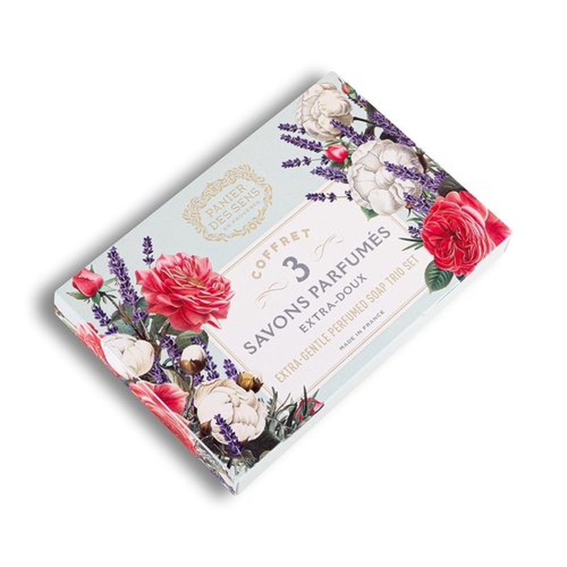 Panier des Sens - Bar Soap Gift Set for Women - Cotton, Rose, Lavender Soap Bars - Birthday Gift for Her - Hand & Body Soap Bars with Shea Butter - 97% Natural Ingredients - 3x3.5oz