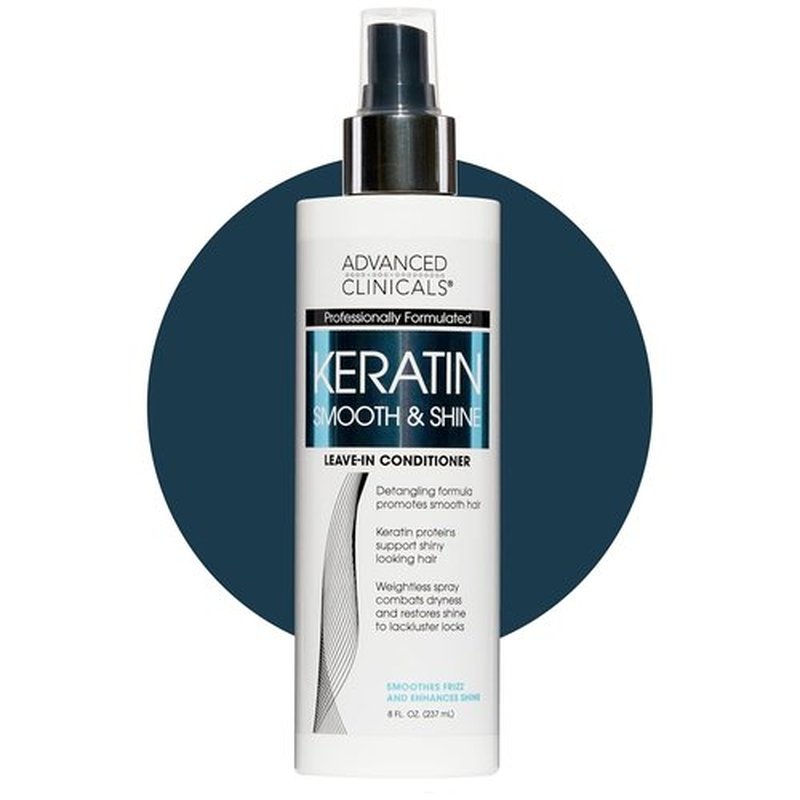 Advanced Clinicals Keratin Detangler Spray - Lightweight Leave-In Conditioner for Strong, Shiny Hair | 8 Fl Oz