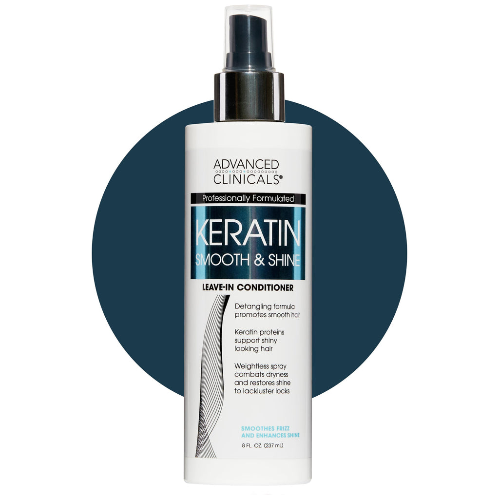 Advanced Clinicals Keratin Detangler Spray. Detangling Hair Spray for Strong, Shiny Hair. Lightweight, Leave-in Conditioner with Amino Acids, Vitamin B5, Olive Oil Softens and Nourishes Hair, 8 Fl Oz