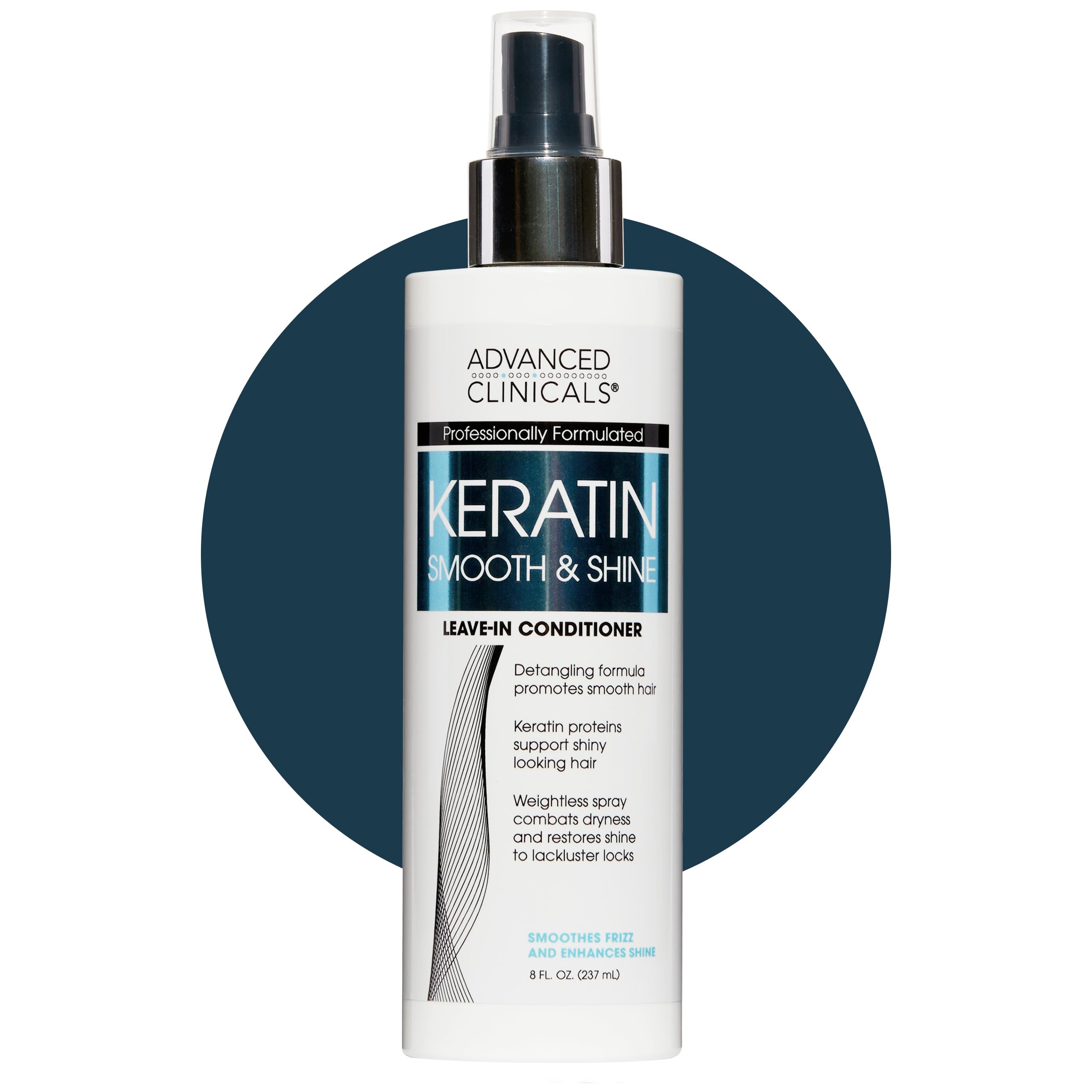 Advanced Clinicals Keratin Detangler Spray. Detangling Hair Spray for Strong, Shiny Hair. Lightweight, Leave-in Conditioner with Amino Acids, Vitamin B5, Olive Oil Softens and Nourishes Hair, 8 Fl Oz