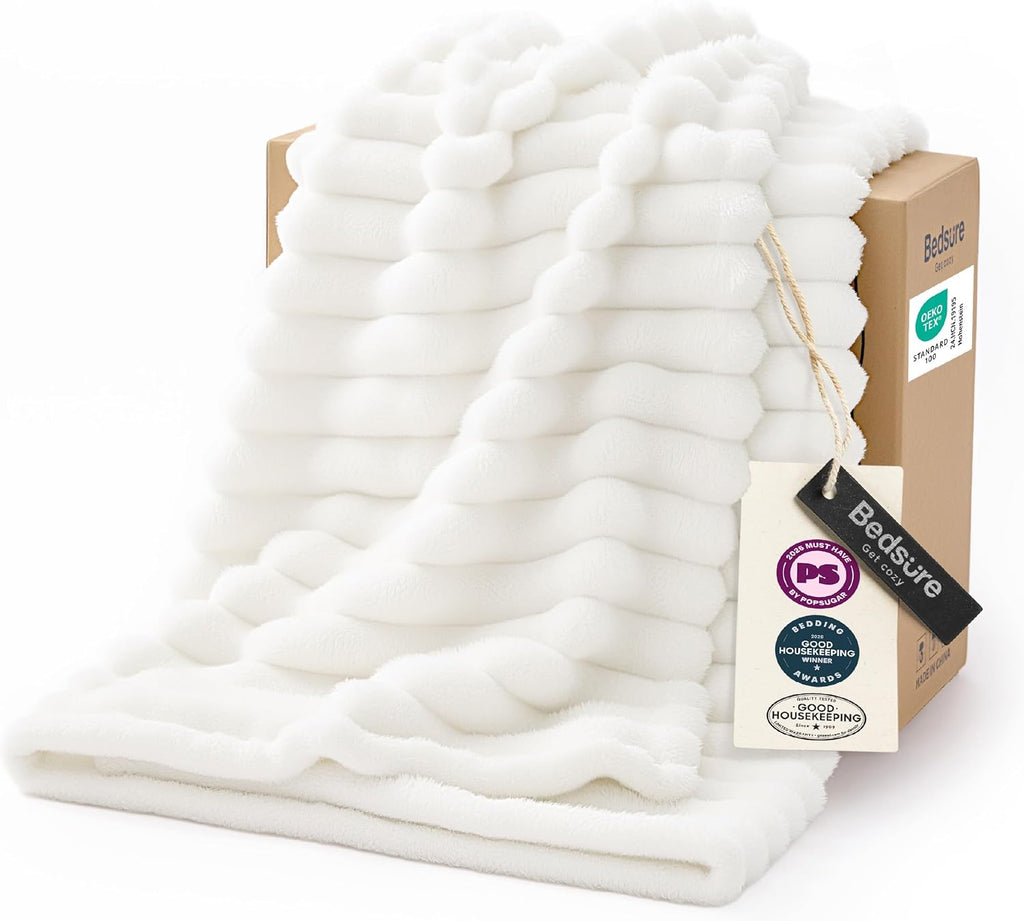 Bedsure GentleSoft Twin XL Blanket - Cozy Fleece Throw for Dorm Rooms | Off White, 66x90 Inches