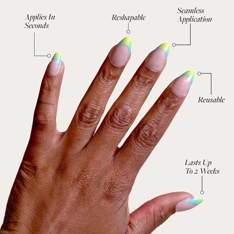 Glamnetic Press On Nails - St. Barths | Semi-Transparent Ombre French Tip Short Almond Nails, Salon Quality | 15 Sizes - 30 Nail Kit