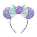 JIAHANG Mermaid Mouse Ears Headband with Sequin Bow, Seashell Hair Band Party Decoration Headwear for Women Girls