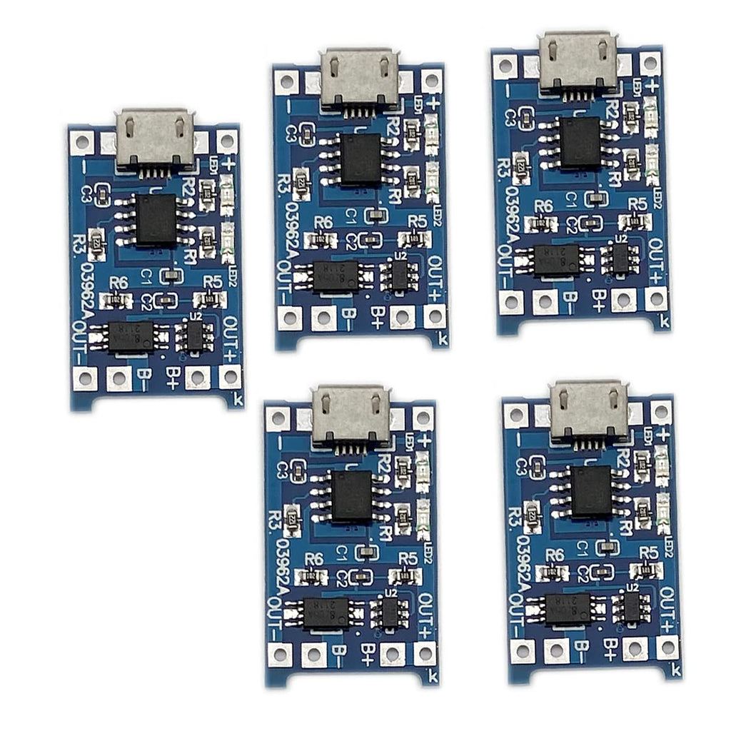 Kiro&Seeu 5PCS TP4056 Mirco-USB 5V 1A 18650 Lithium Battery Charger Module Charging Board with Dual Protection Functions