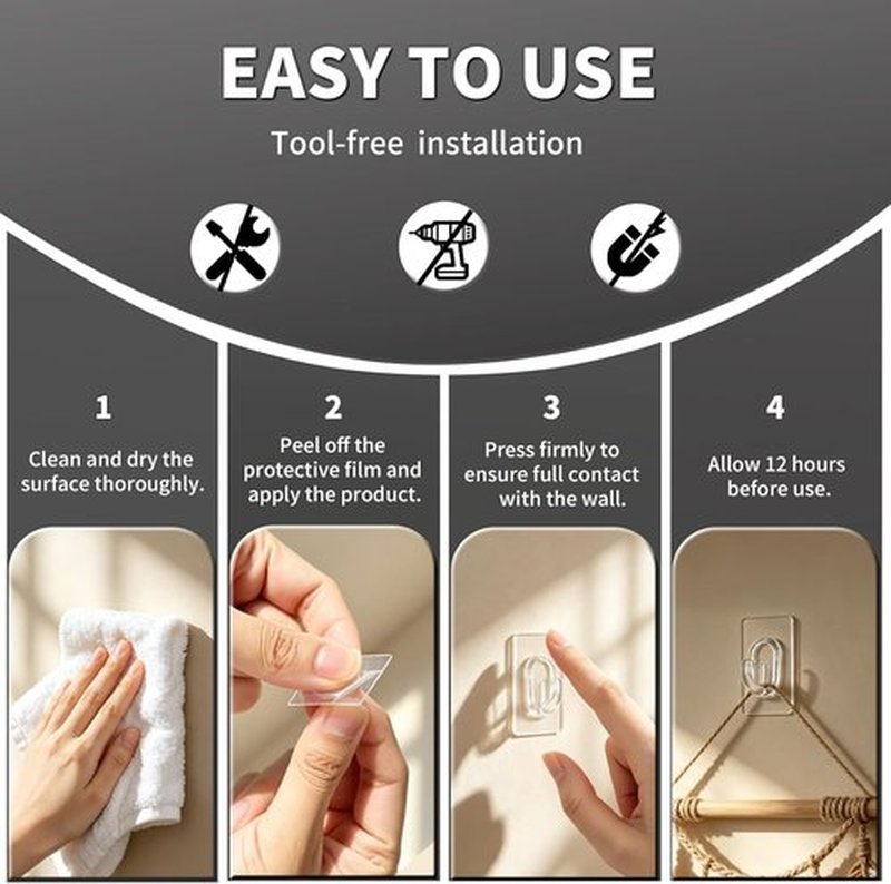 Skiennix 27 Pack Small Adhesive Wall Hooks - Clear Mini Hooks for Damage-Free Hanging Decor & Cables