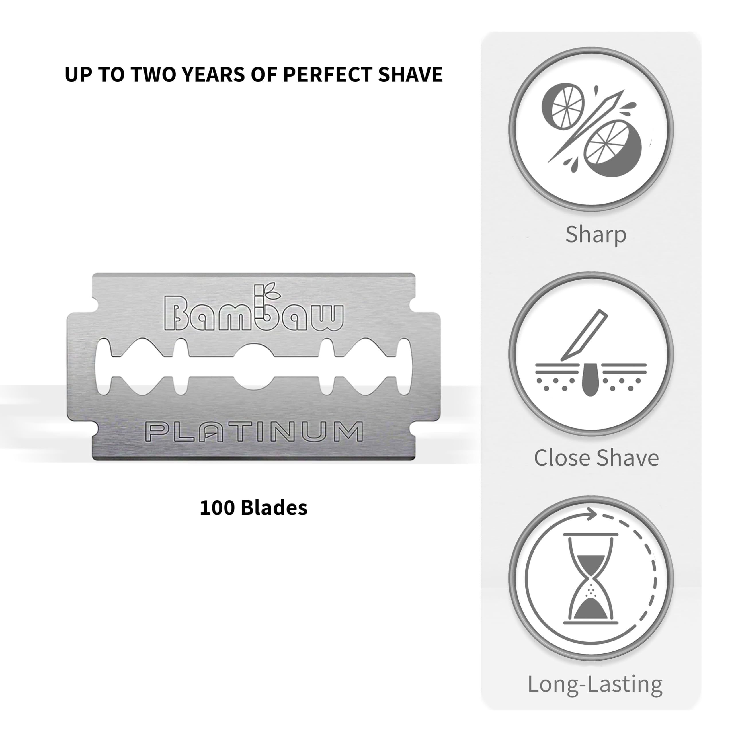 Bambaw Double Edge Safety Razor Blades, 100 Pack, Platinum Swedish Stainless Steel Replacement Razor Blades, Long-Lasting Performance, Smooth & Precise Shave, Up to 2 Years Supply
