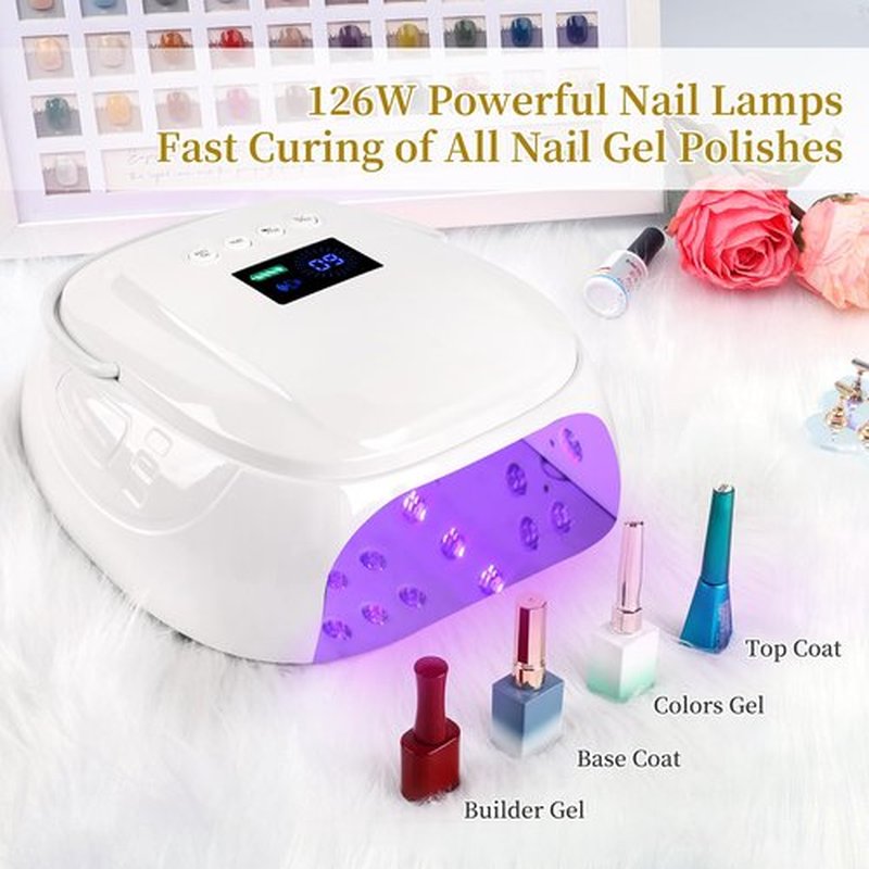 BOMOQING 126W Rechargeable UV LED Nail Lamp, Portable Cordless Nail Dryer with Auto Sensor and 4 Timer Settings, Professional Curing Lamp for Gel Polish and Salon (White)