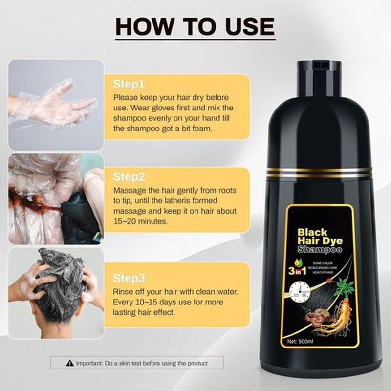 Cosmpro Black Hair Dye Shampoo - 3 in 1 Herbal Formula for Gray Hair Coverage | Natural Black Color