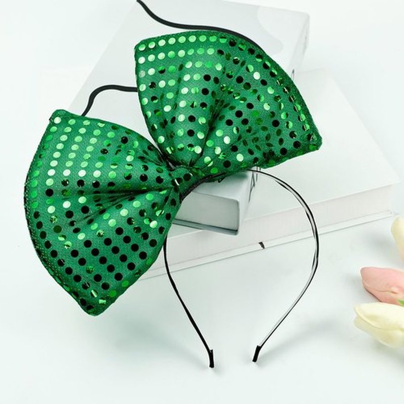 Bubbmi Huge Hair Bow Headband with Sequins, Mardi Gras Green Oversized Bow Hairband, St. Patrick's Carnival Party Festival Costume Bow Hairband for Women Girls