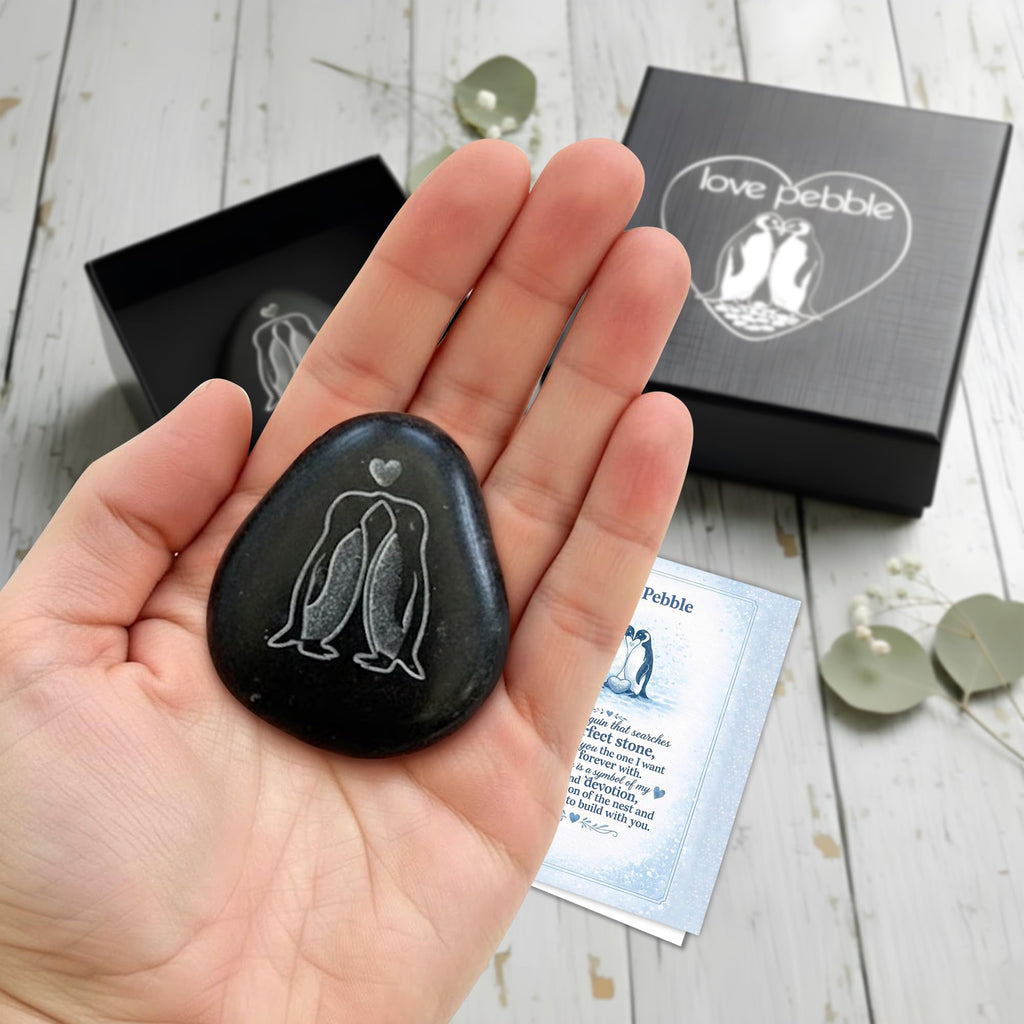 Faythory Cute Penguin Love Pebble – Romantic Penguin Stone Gift for Boyfriend, Girlfriend,Husband Wife or Fiancé, “I Love You” & “Will You Marry Me” Proposal Keepsake, for Him Her Men Women