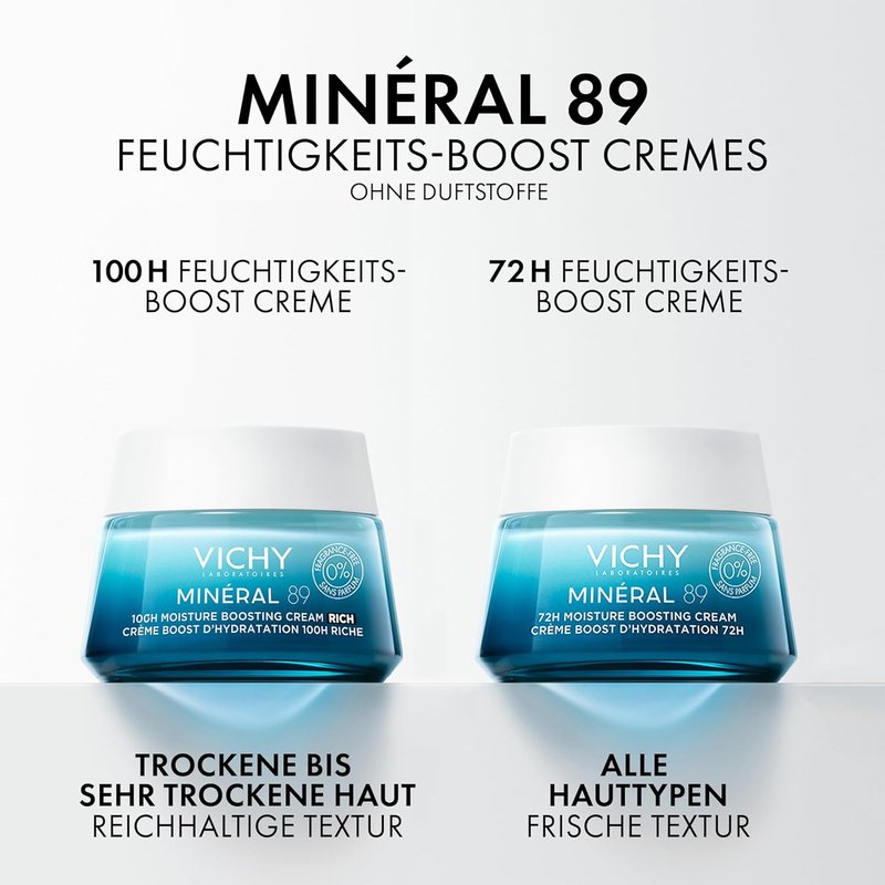 Vichy Mineral 89 Moisture Boosting Cream - Fragrance-Free Daily Face Moisturizer for All Skin Types