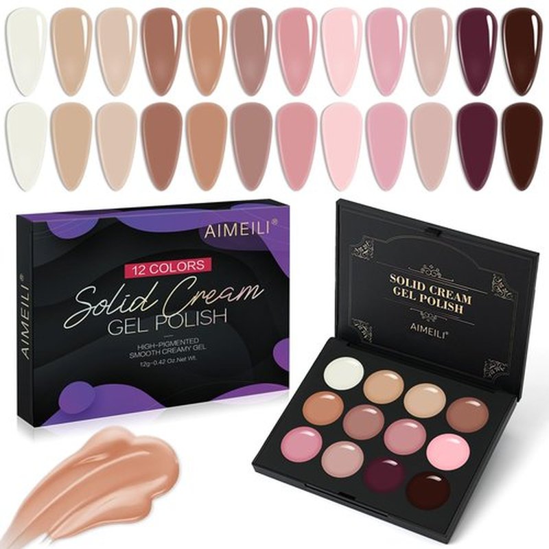 AIMEILI Hema Free Solid Gel Nail Polish 12 Colours Soak Off U V LED Solid Cream Gel Polish Set 16