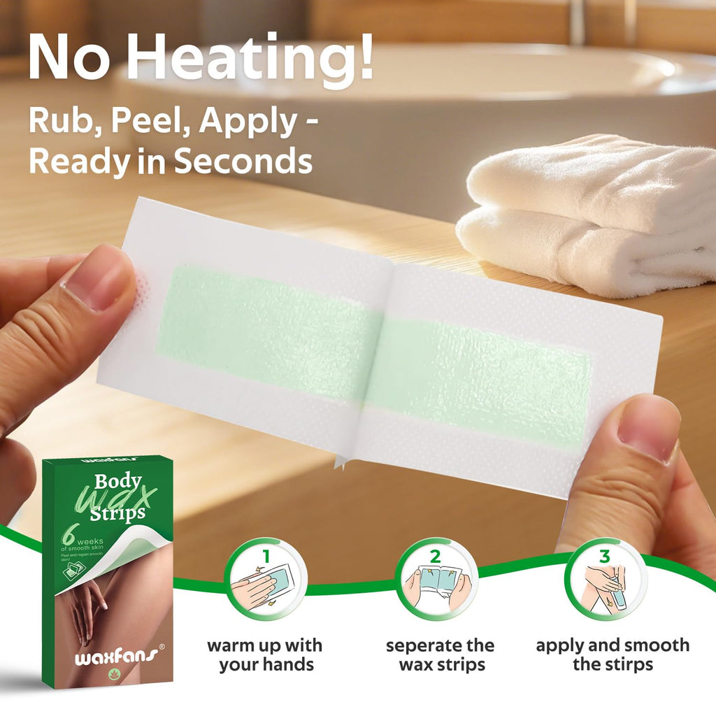 Waxfans 60 Counts Wax Strips for Hair Removal,40 Body Waxing Strips for Bikini,Legs & Underarms, 20 Face Wax Strips for Facial,lip,eyebrow,chin with 4 Calming Wipes, for Women & Men（Green）