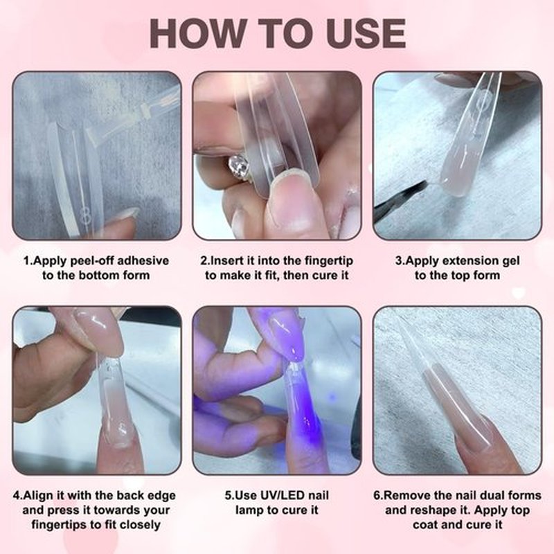 Sandwich Nails Dual Forms - 240Pcs Slim T-Shape Nail Mold for Quick Nails Extension, No Paper Forms Needed, 15 Sizes Plastic Form, Salon Nail Art Tools