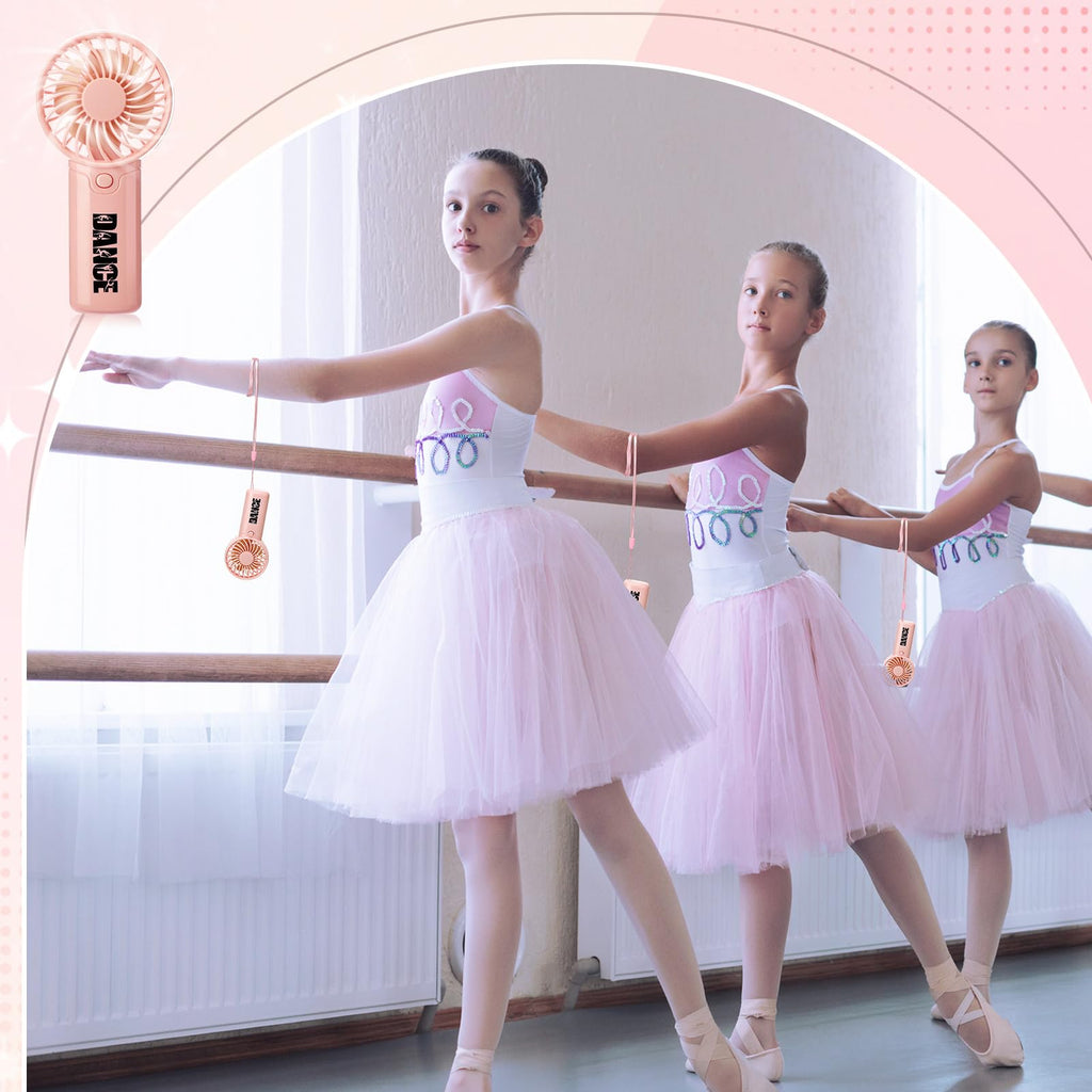 VIHOSE 12 Pcs Dance Mini Portable Fan Bulk Dance Competition Recital Small Personal Handheld Pink Fan with Lanyard for Women Dancer Team Ballet Ballerina Gymnastics Jazz Party Favors Accessories