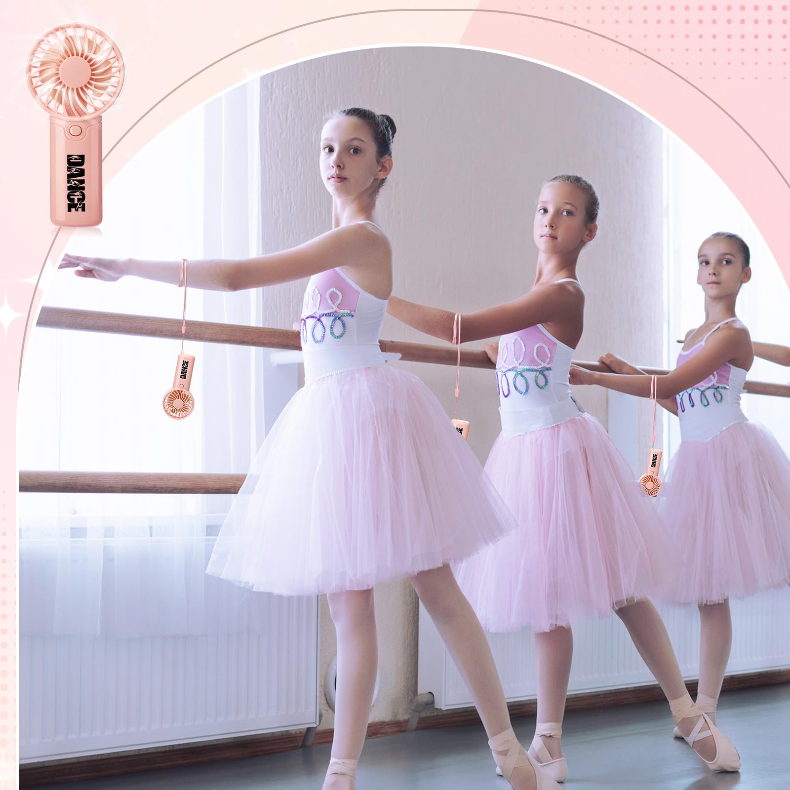 VIHOSE 12 Pcs Dance Mini Portable Fan Bulk Dance Competition Recital Small Personal Handheld Pink Fan with Lanyard for Women Dancer Team Ballet Ballerina Gymnastics Jazz Party Favors Accessories