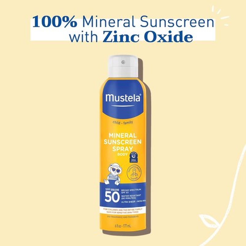 Mustela Baby Mineral Sunscreen Spray SPF 50 - Water Resistant & Fragrance-Free for Sensitive Skin - 6 fl. oz.