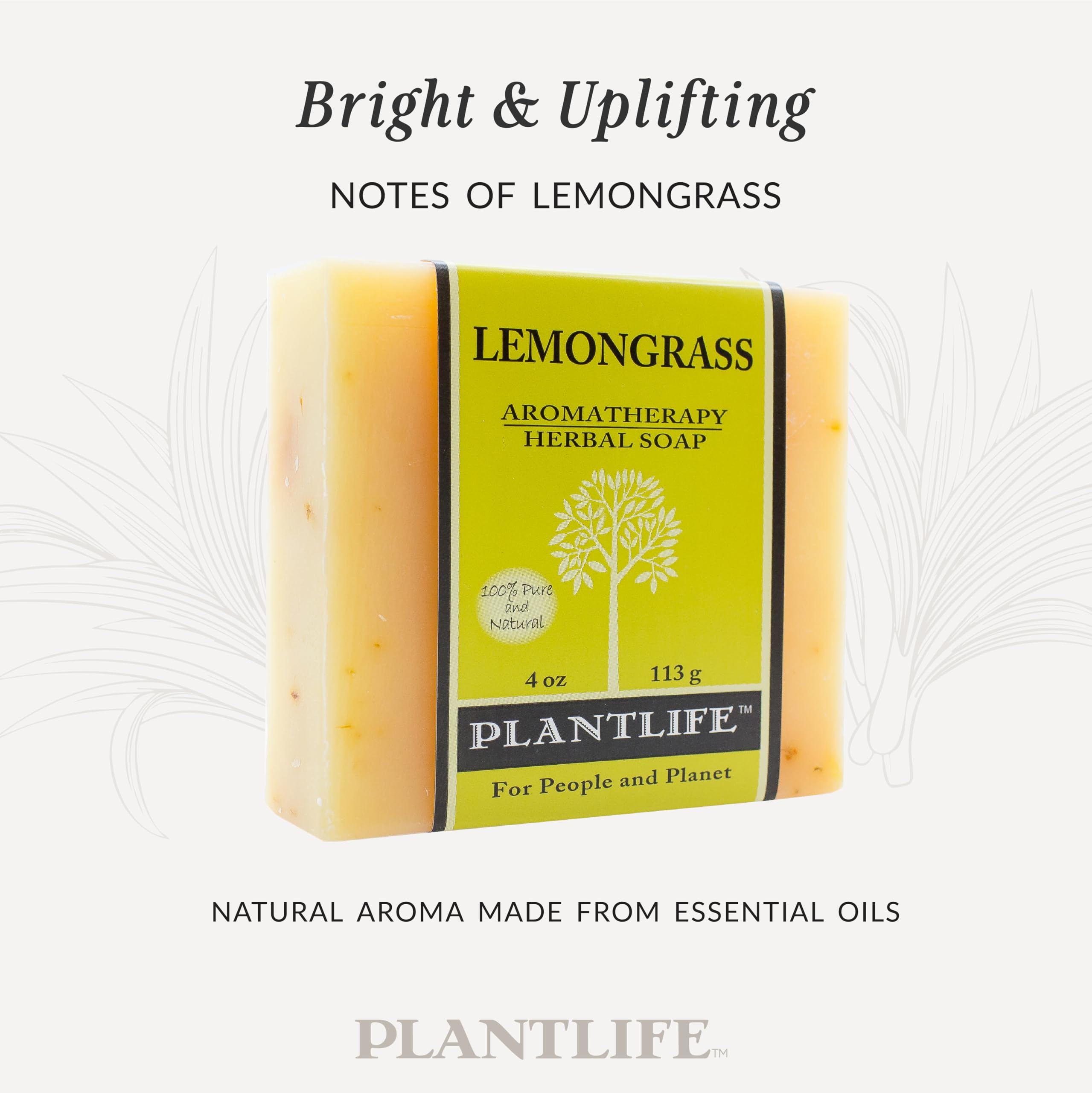 Plantlife Lemongrass Bar Soap - Moisturizing and Soothing Soap for Your Skin - Hand Crafted Using Plant-Based Ingredients - Made in California 4oz Bar