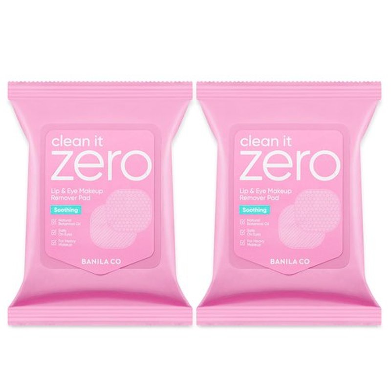 BANILA CO Clean It Zero Soothing Lip & Eye Makeup Remover Pads | Dual-Texture Cleansing Wipes for Waterproof Makeup | Gentle, Refreshing Finish with Natural Oils (30 Pads*2 Pack)