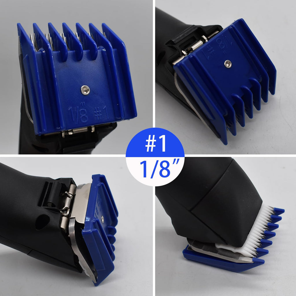 4 Pieces Professional A5-Style Animal Clipper Attachment Guard Guide Cutting Combs Set 76926-900, 1/8", 1/4", 3/8", 1/2", Compatible with Oster Classic 76 A5 Andis AG BG Wahl KM Pet Groomers (Navy)