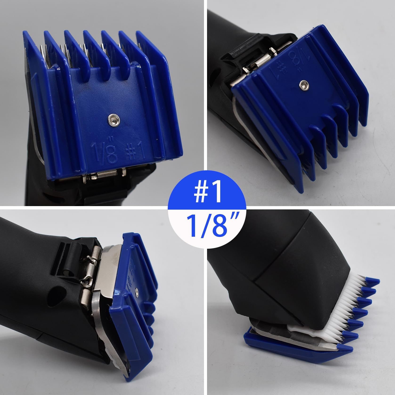 4 Pieces Professional A5-Style Animal Clipper Attachment Guard Guide Cutting Combs Set 76926-900, 1/8", 1/4", 3/8", 1/2", Compatible with Oster Classic 76 A5 Andis AG BG Wahl KM Pet Groomers (Navy)