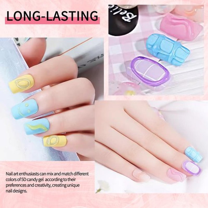 5D Nail Sculpting Gel 3PC-Set, 3D Gel Nail Art & Sculpting Glue for Tips Nail Charms,With Chrome Powder for Drawing, Rhinestone Glue for Nails