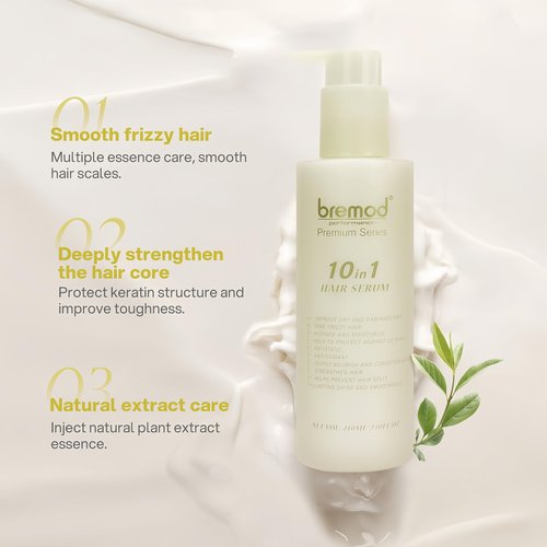 Bremod Performance 10 in 1 Hair Serum-Anti Frizz Control Hair Oil-Repair Treatment Moisturize Deeply Nourish Repair Dry Damaged Hair 7.1Fl oz