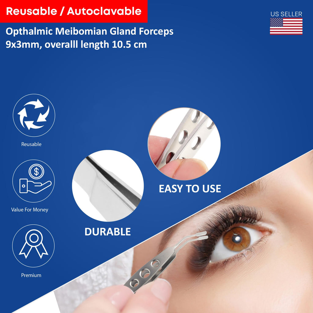 STELLMACHER Meibomian Gland Expressor Stainless Steel | Eyelid Massage Tweezers for Dry Eye Extraction | Chalazion Remover Eye Stye Treatment Cleaning Tool for Men & Women – Rectangle Tip