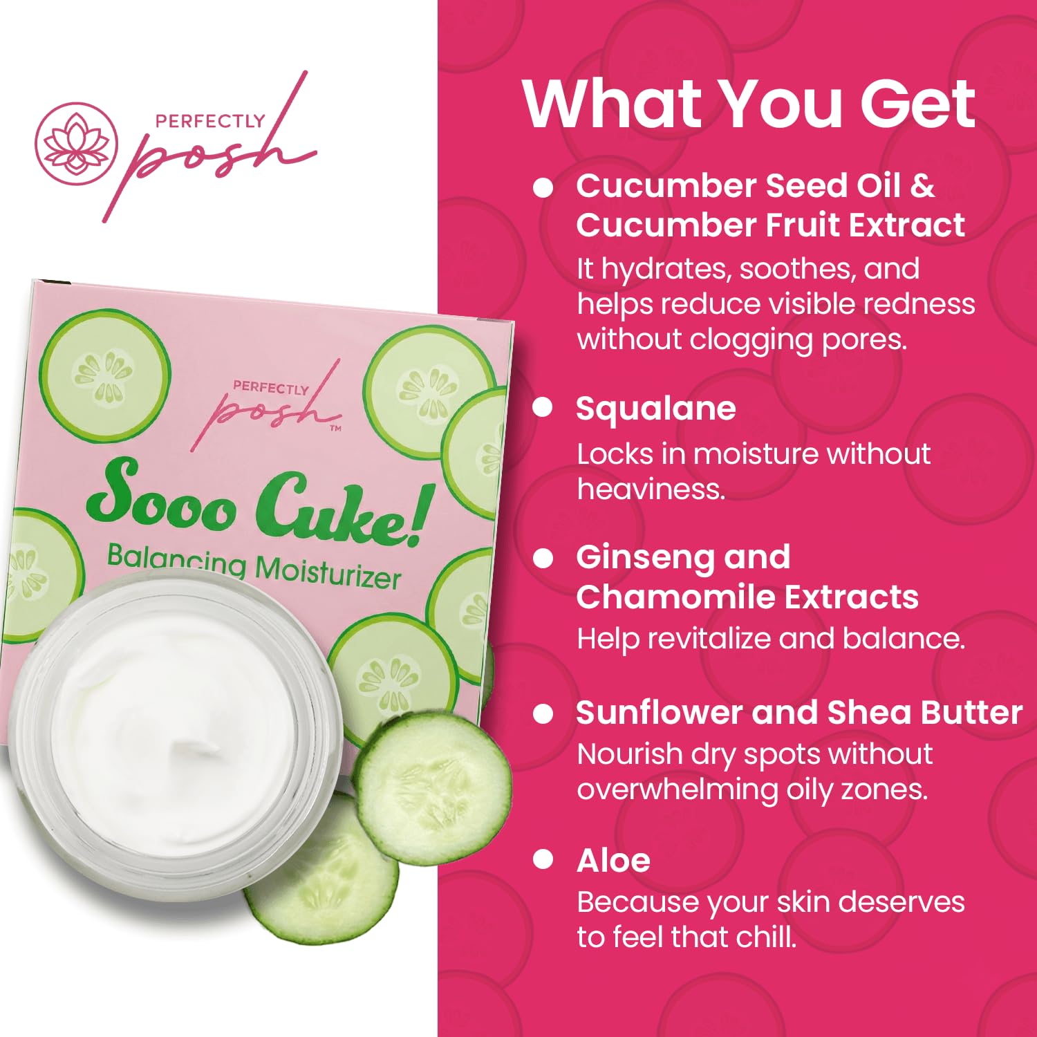 Perfectly Posh - Sooo Cuke! Balancing Moisturizer - Lightweight Face Moisturizer with Cucumber, Squalane, and Aloe for Soothing Skin - 50ml