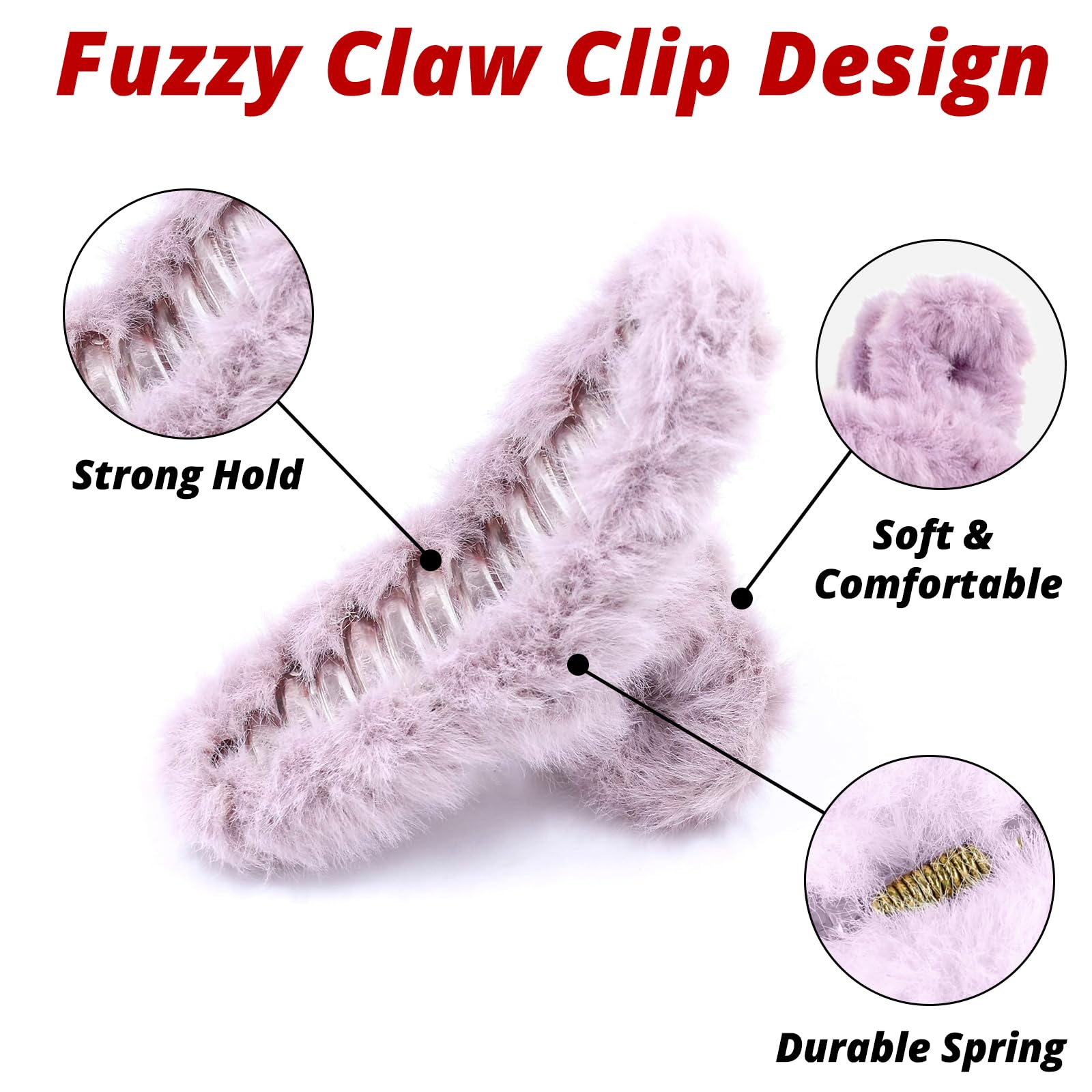 VinBee 4 PCS Faux Fur Hair Clips Large Plush Hair Catch Barrette Jaw Clamp for Women Girls Half Bun Hairpins for Thick Hair Cute Claw Clips Hair Accessories (4.5 Inch)