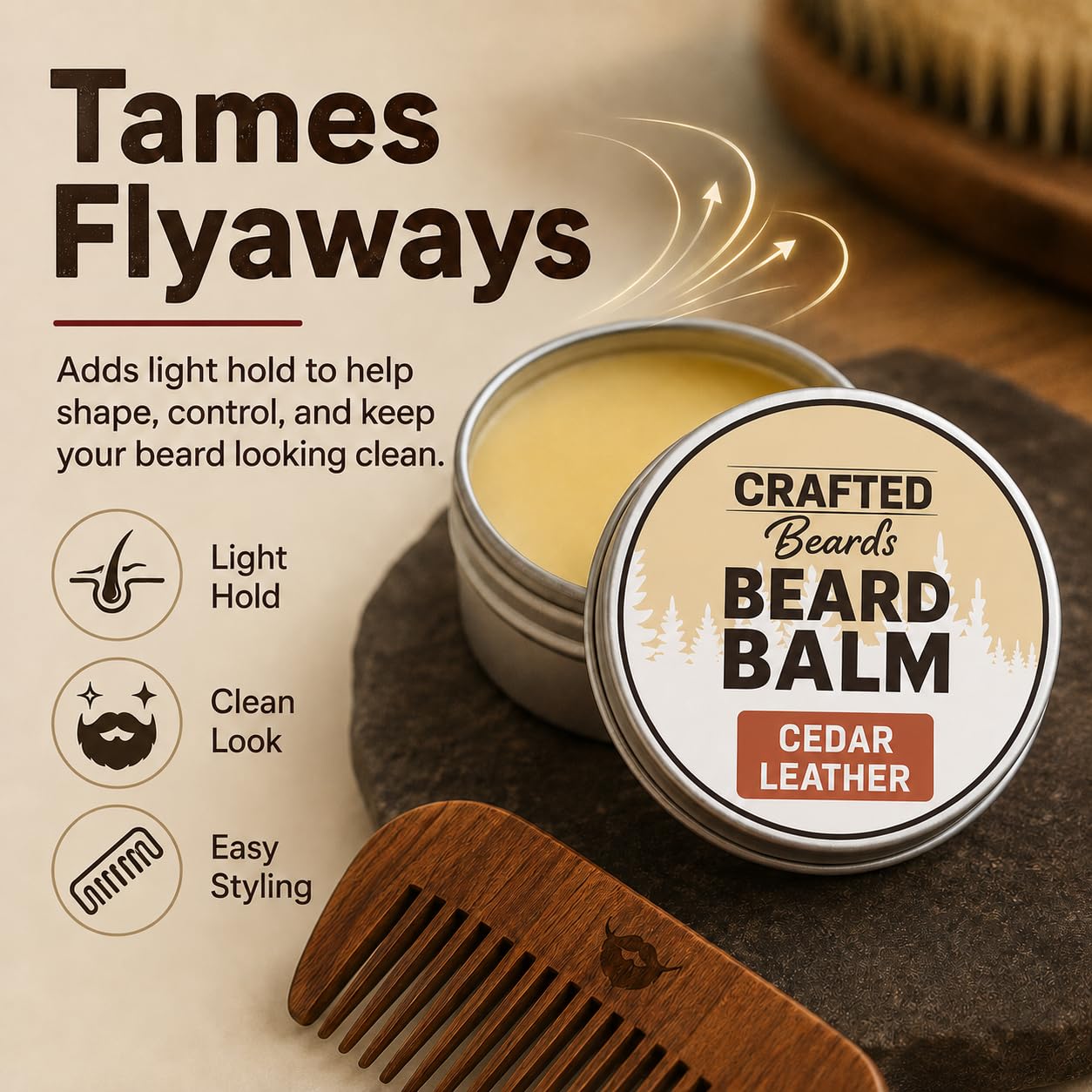 Beard Balm - Cedar Leather Scent - 2oz Tin - Beard Wax - Light Hold - (CL)