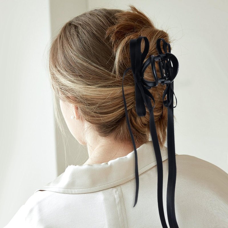Zkptops 4Pcs Hair Claw Clips Bow Claw Clip for Women Girls Satin Claw Clamps Cute Large Bowknot Nonslip Jaw Barrettes with Tassel Hair Bow Claw Clip Accessories for Thin Thick Curly Hair (Black White)