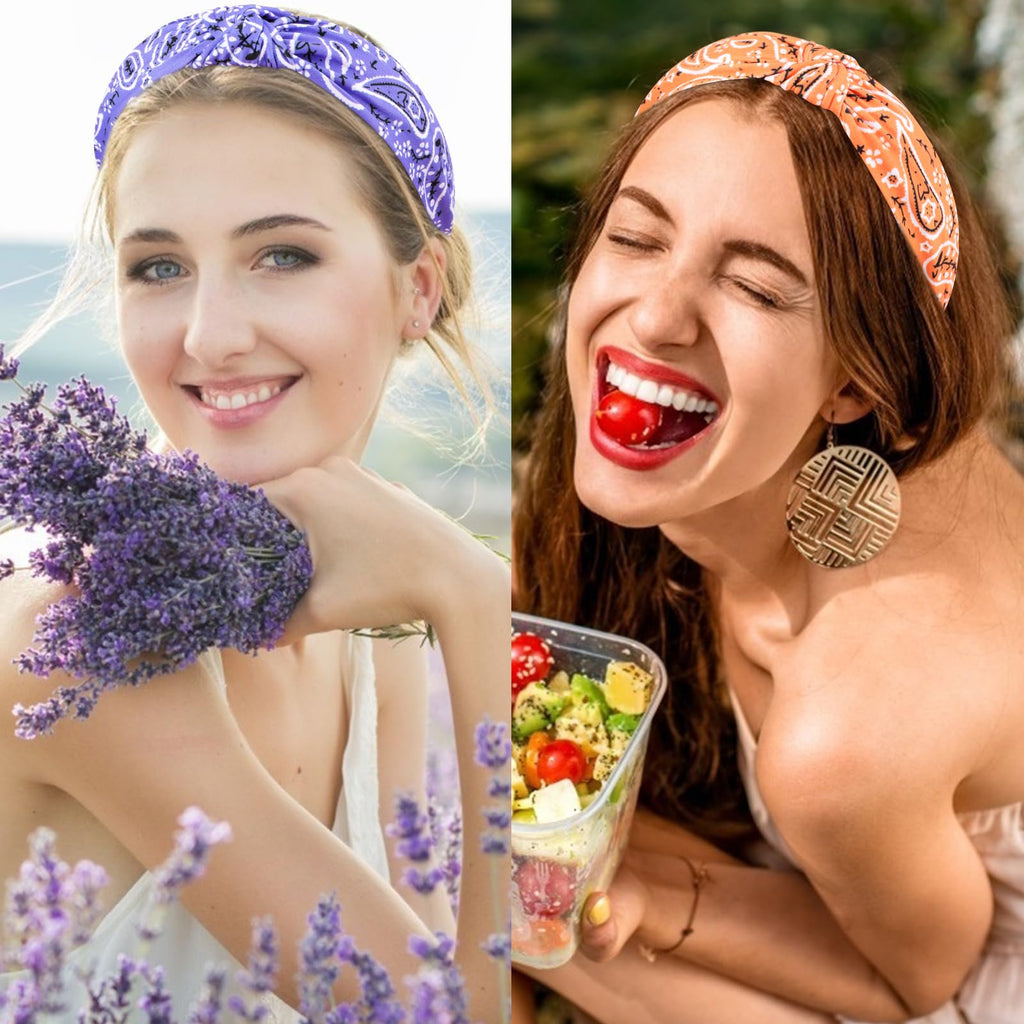 VELSCRUN Bandana Knotted Headbands for Women 12 Pack Gilrs Head Bands Fashion Solid Hair Band Non Slip for Womens Thin Thick Short Hair Face Wash Hair Accessories
