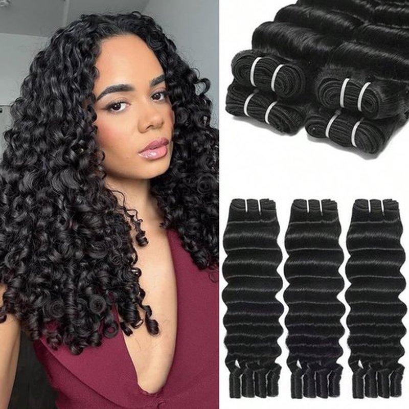 Burmese Curly Bundles Human Hair 18 20 22 Inch Brazilian Deep Wave Bundles 100% Unprocessed Virgin Hair Quick Weave Human Hair Bundles with Spiral End Human Hair Extensions Natural Black