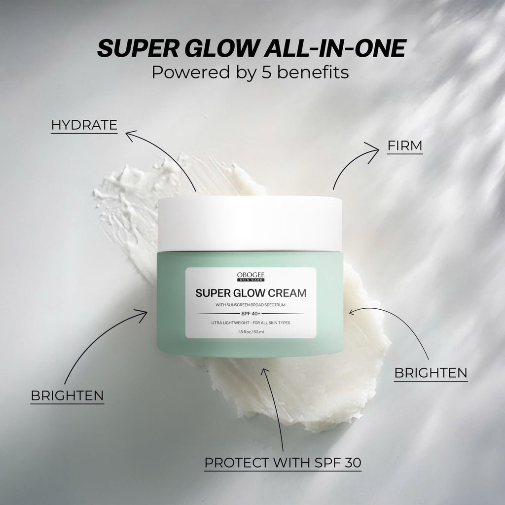 OBOGEE Super Glow Cream with Sunscreen SPF 40+, Lightweight Face Moisturizer with Sun Protection, 5-in-1 Skin Care Benefits 1.8 oz