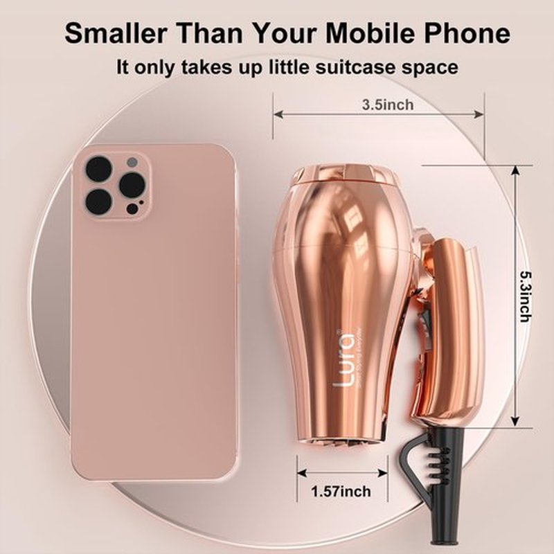 LURA Dual Voltage Travel Hair Dryer with Diffuser,Travel Blow Dryer Mini with EU Plug and UK Plug,Lightweight Portable Hairdryers with Folding Handle,1200W Compact Small Blowdryers for Women