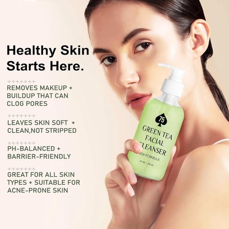 Skiennix Green Tea Face Wash - Hydrating Vegan Cleanser with Vitamins A, C, E & Kale Extract | 237ML/8 oz